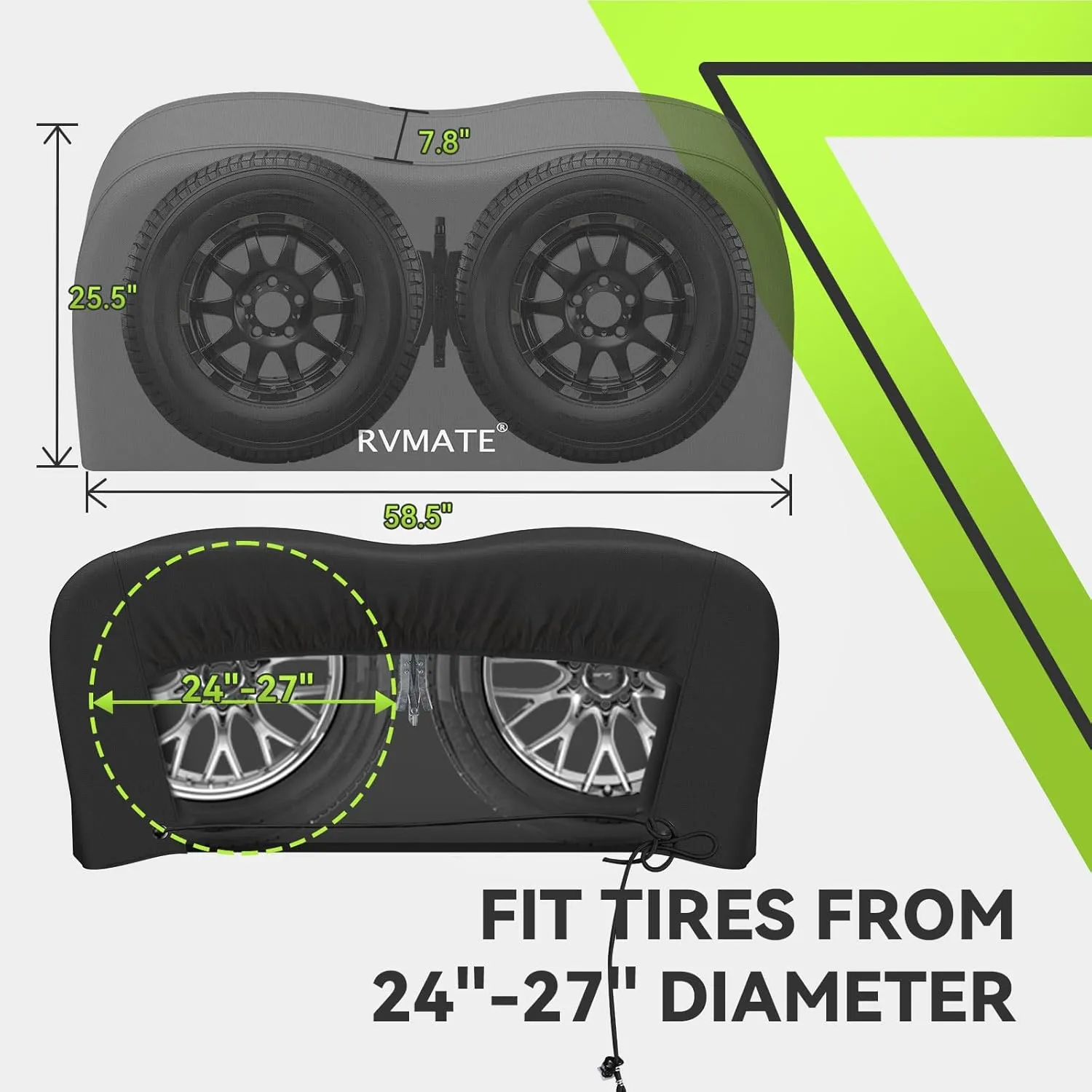 RVMATE RV Tire Covers, Dual Axle Wheel Cover (2 Pack) Fits 24""-27"" Diameter Tires, Waterproof Anti-UV 600D Oxford Black Dual Tire Covers RV Accessories for RV/Truck/Trailer, RMDTC2427-2-PVC