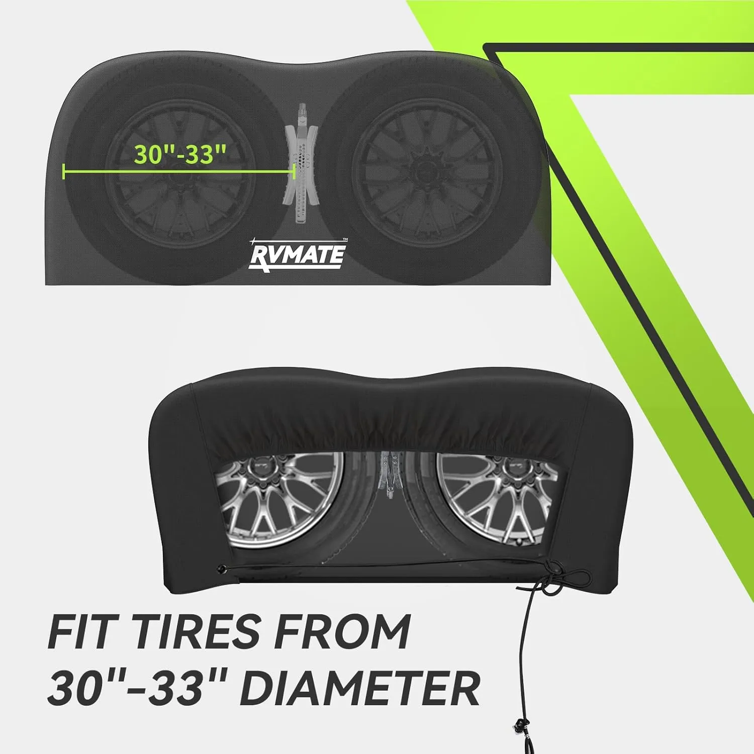 RVMATE RV Tire Covers, Dual Axle Wheel Cover (2 Pack) Fits 30''-33'' Diameter Tires, Waterproof Anti-UV 600D Oxford Black Covers Accessories for RV/Truck/Trailer