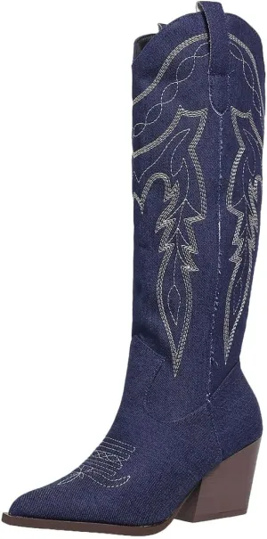SelRoys Cowboy Boots for Women Cowgirl Embroidered Stitched Pointy Toe Chunky Heel Western Country Fashion Boots