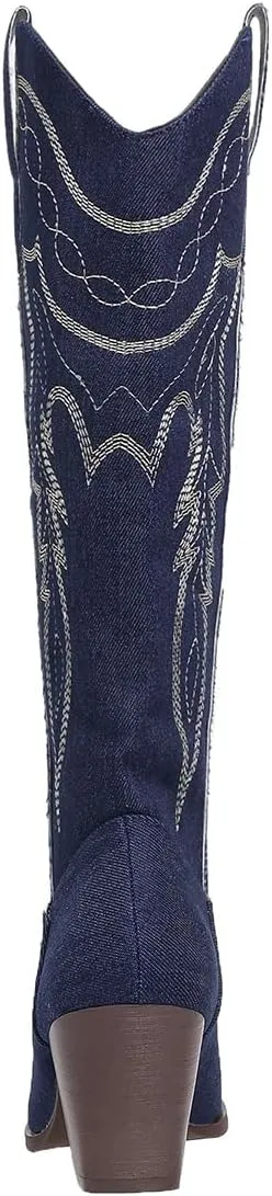 SelRoys Cowboy Boots for Women Cowgirl Embroidered Stitched Pointy Toe Chunky Heel Western Country Fashion Boots