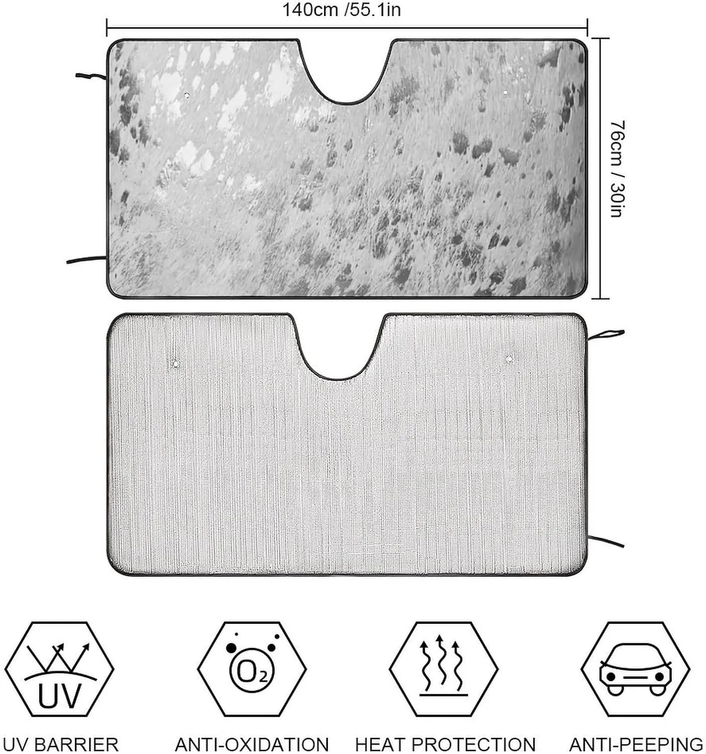Silver Gray Cowhide Print Metallic Oxford Cloth Material for Car Windshield Sunshade Covers is Suitable for All Cars 55"x30"