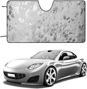 Silver Gray Cowhide Print Metallic Oxford Cloth Material for Car Windshield Sunshade Covers is Suitable for All Cars 55"x30"