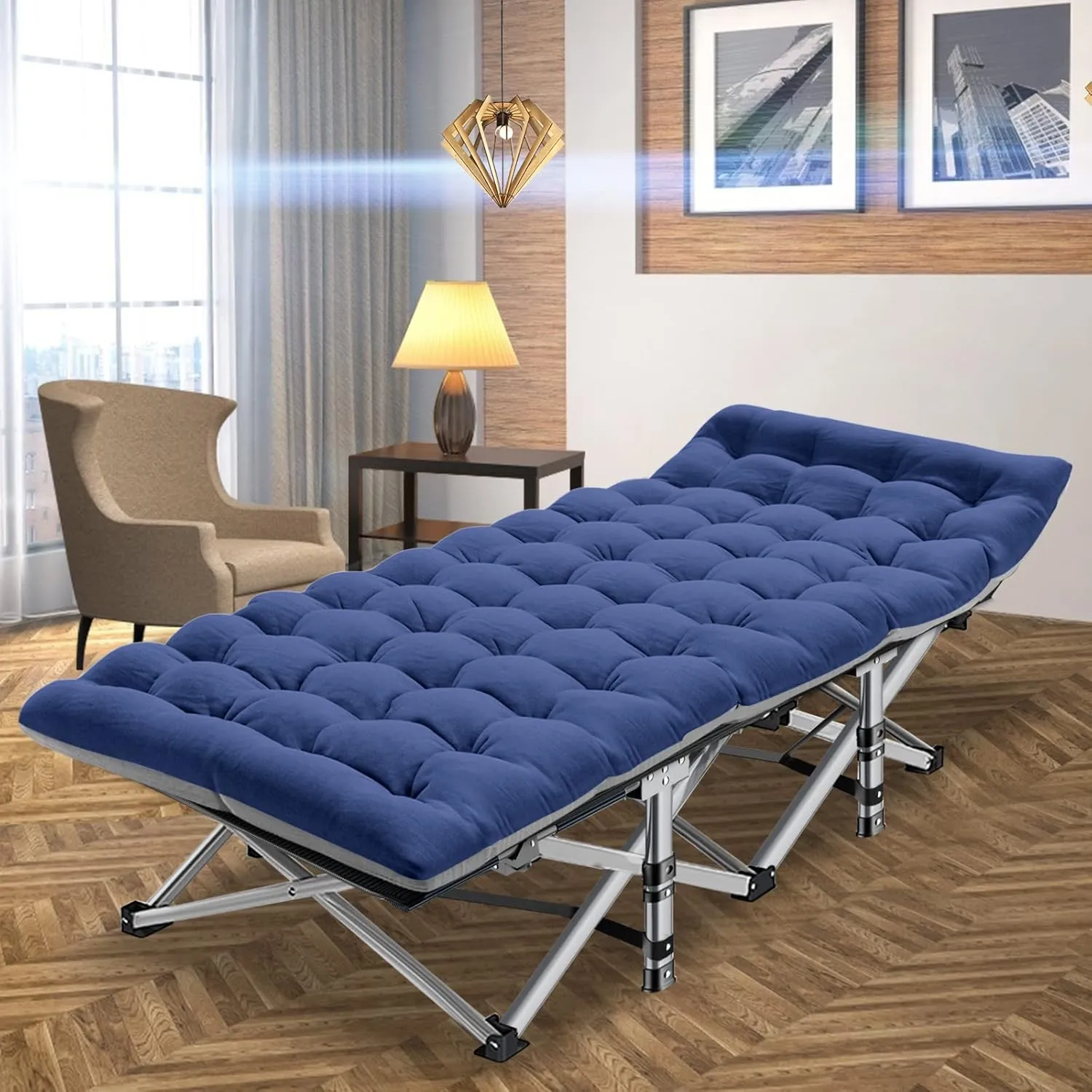 Slsy Folding Camping Cot for Adults with Mattress, Portable Sleeping Cots, Camp Bed with Carry Bag for Outdoor Travel, Beach, Hiking
