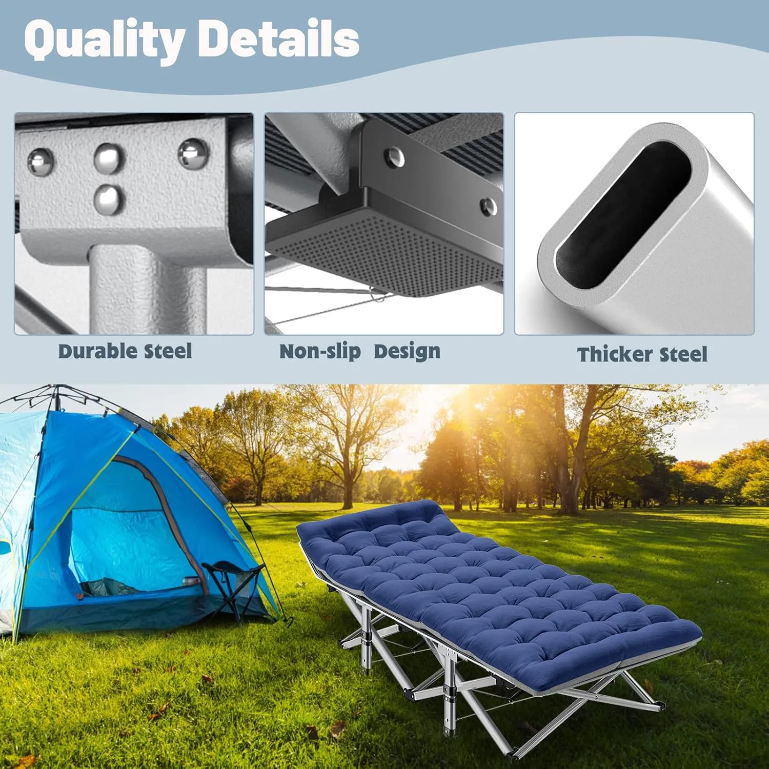 Slsy Folding Camping Cot for Adults with Mattress, Portable Sleeping Cots, Camp Bed with Carry Bag for Outdoor Travel, Beach, Hiking