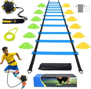 Soccer Agility Training Equipment Set, Soccer Accessories 12 Rung 20Ft Agility Ladder, 12 Disc Cones, Solo Soccer Trainer, Jump Rope - Speed Training Equipment Gifts for boy