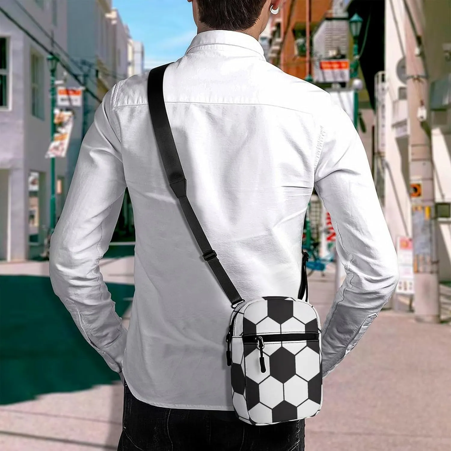 Soccer Ball White And Black Detachable Shoulder Strap Small Shoulder Bag Unisex