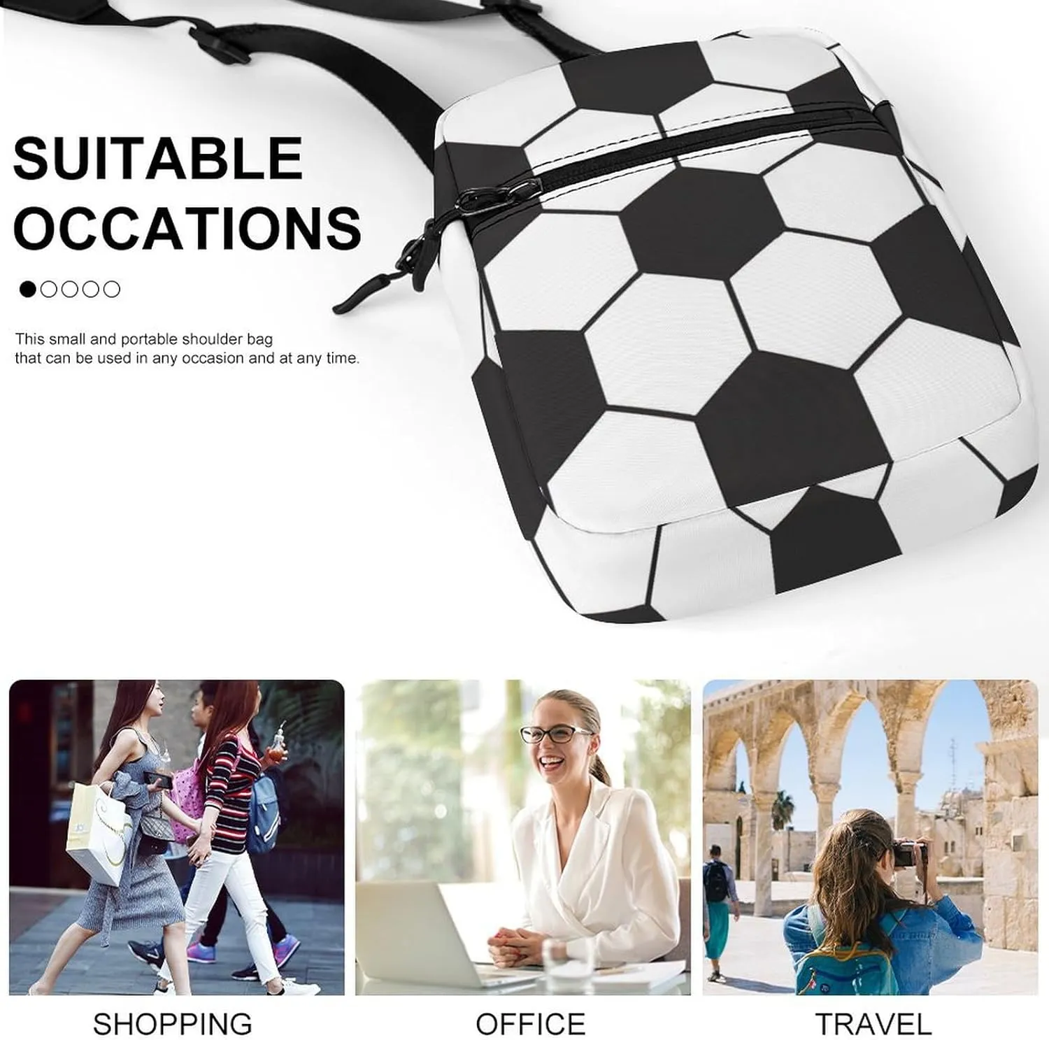 Soccer Ball White And Black Detachable Shoulder Strap Small Shoulder Bag Unisex