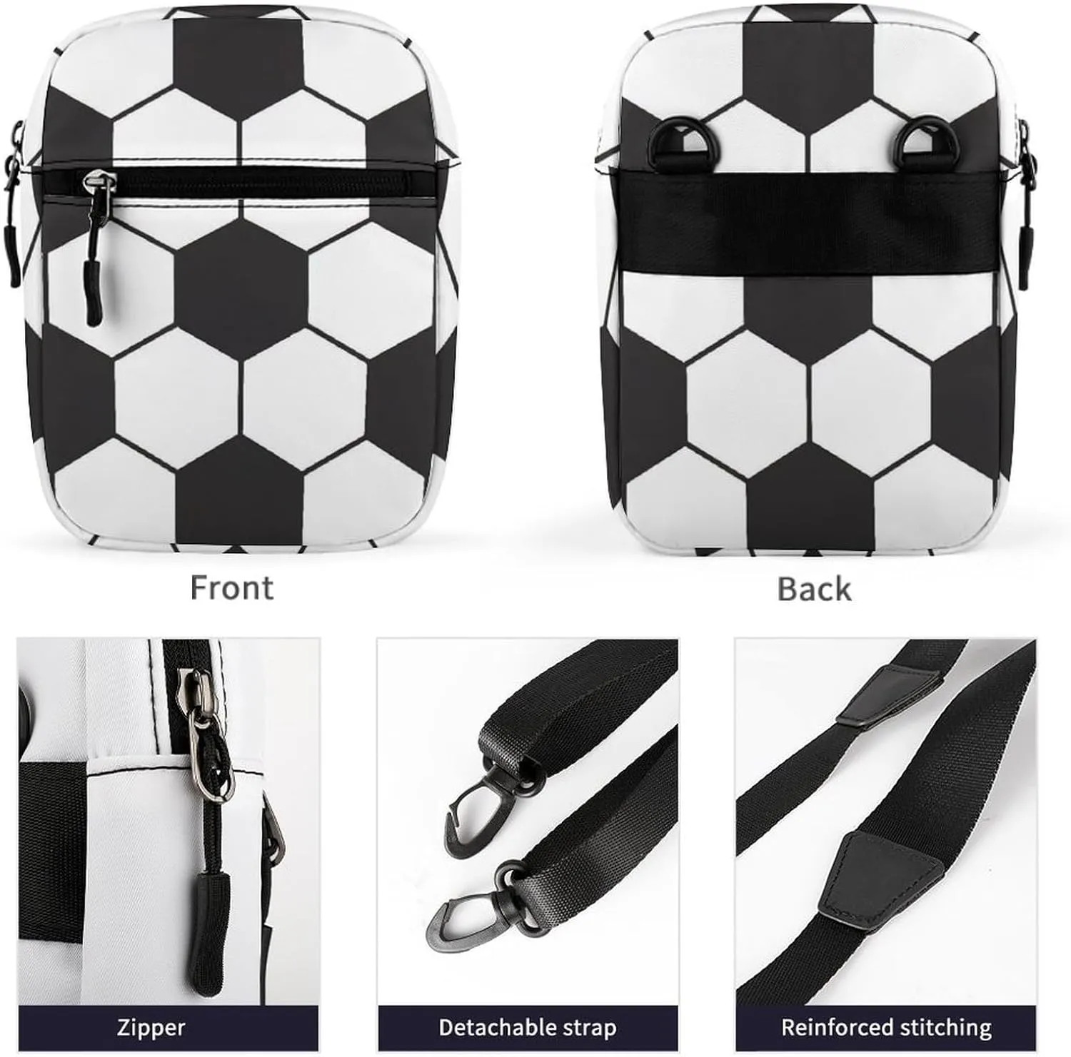 Soccer Ball White And Black Detachable Shoulder Strap Small Shoulder Bag Unisex
