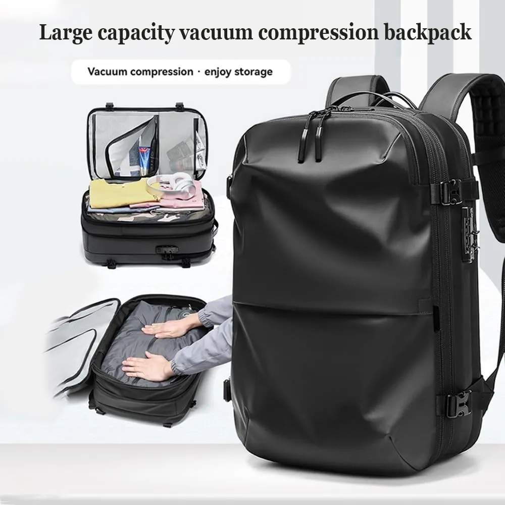 Spacevac Pro Backpack, Air Vacpack Backpack with Vacuum Seal Compression, 60L Expandable Easy Vac Travel Bag with Pump (Prestige-Black, 60L（with electric air pump）)