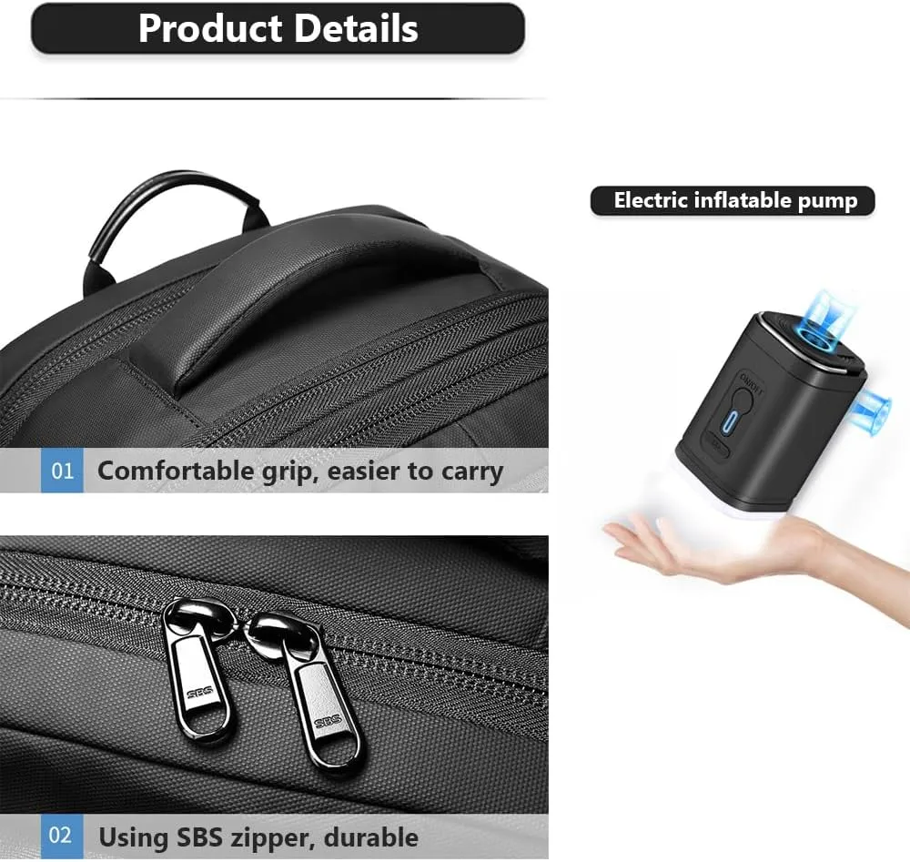 Spacevac Pro Backpack, Air Vacpack Backpack with Vacuum Seal Compression, 60L Expandable Easy Vac Travel Bag with Pump (Prestige-Black, 60L（with electric air pump）)