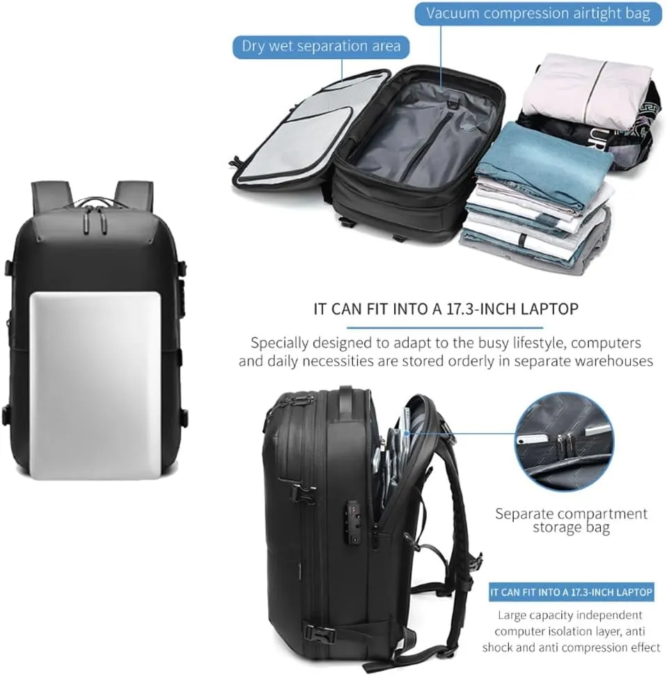 Spacevac Pro Backpack, Air Vacpack Backpack with Vacuum Seal Compression, 60L Expandable Easy Vac Travel Bag with Pump (Prestige-Black, 60L（with electric air pump）)