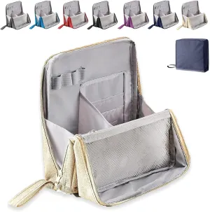 Standing Makeup Bag Portable, Large Capacity, Doresty Makeup Bag, Toiletry Bag For Women,Makeup Bag Organizers With Compartments (Beige)