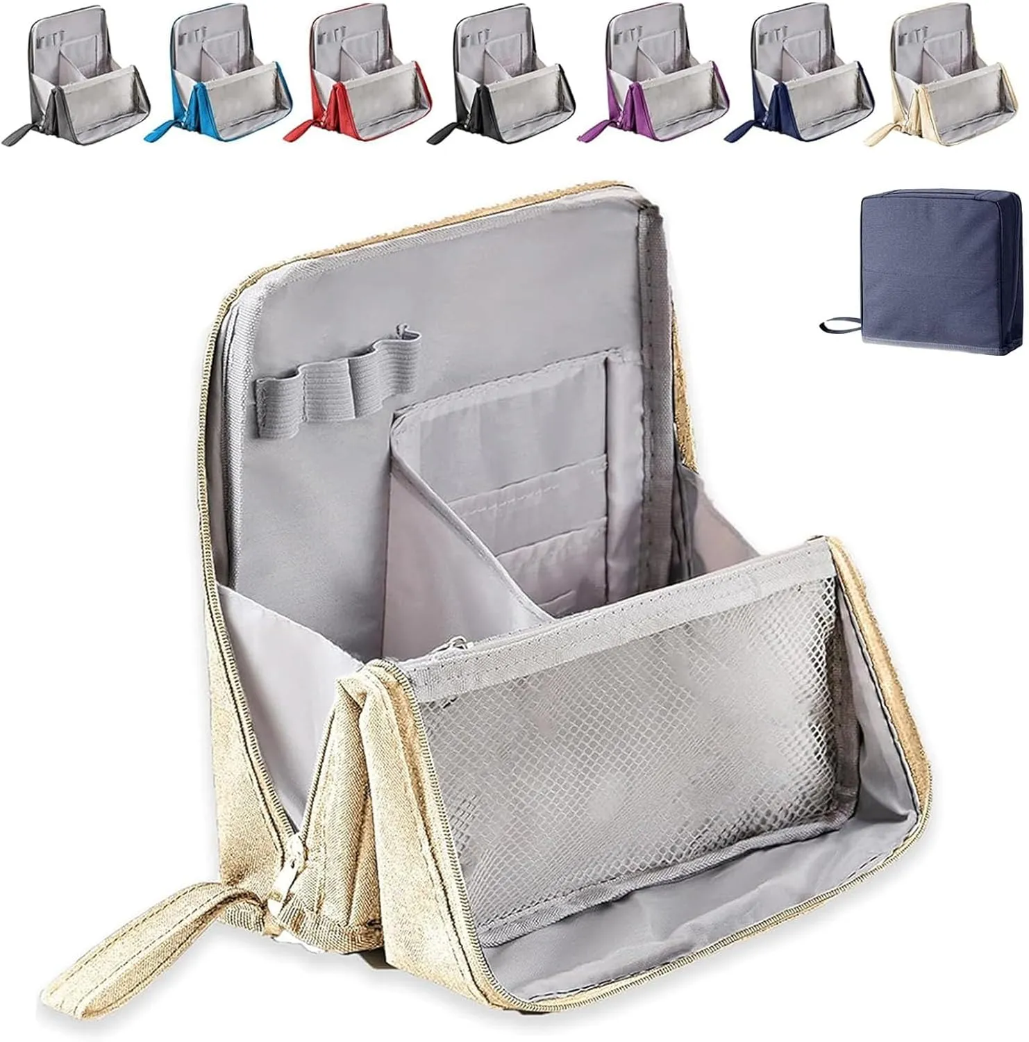 Standing Makeup Bag Portable, Large Capacity, Doresty Makeup Bag, Toiletry Bag For Women,Makeup Bag Organizers With Compartments (Beige)