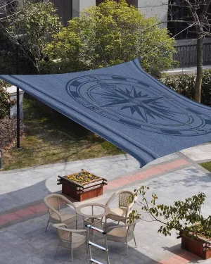 Sun Shade Sail, Nautical Theme Vintage Blue Compass Outdoor Waterproof Canopy Patio Cover with Rope, Rectangle UV Block Shade Sails for Garden Yard Deck Pergola Sand, 12x16 Feet