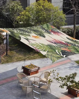 Sun Shade Sail, Summer Tropical Green Palm Trees Beige Texture Outdoor Waterproof Canopy Patio Cover with Rope, Rectangle UV Block Shade Sails for Garden Yard Deck Pergola Sand, 6.5x10 Feet