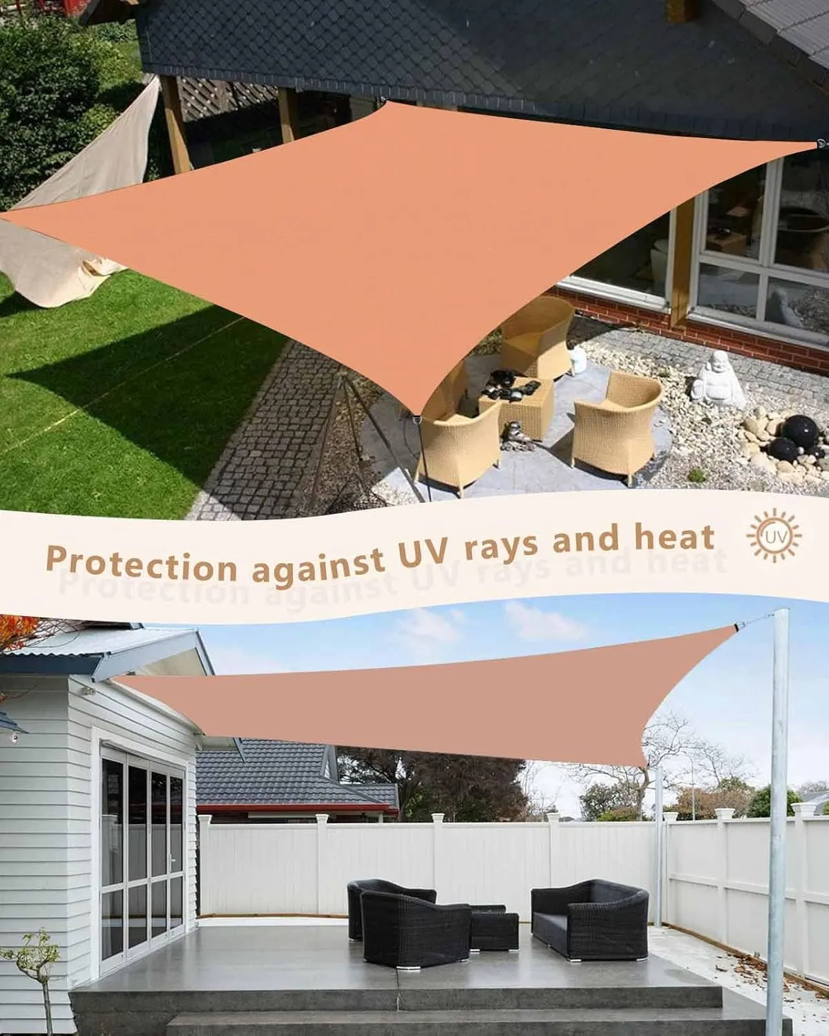 Sun Shade Sails Canopy Orange Red Waterproof Rectangle Sail Shade 14'x18' Outdoor UV Block Shade Sail for Patio Deck Backyard Garden Pergola Pools