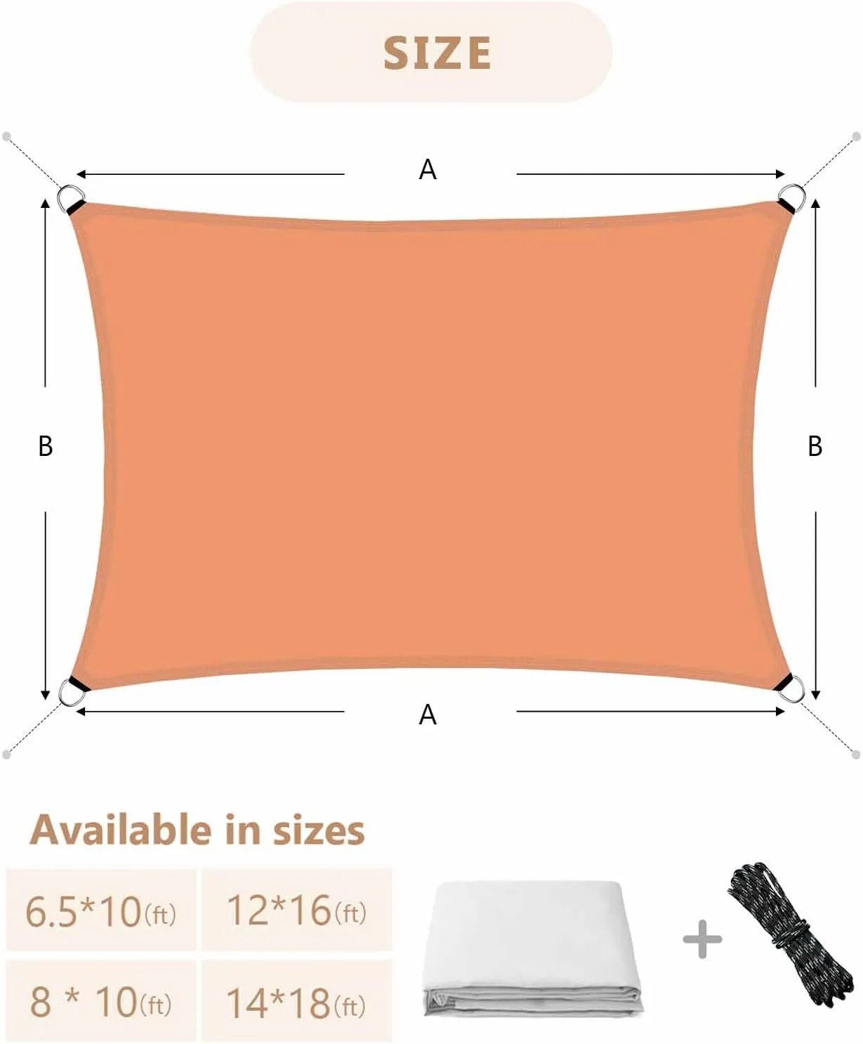 Sun Shade Sails Canopy Orange Red Waterproof Rectangle Sail Shade 14'x18' Outdoor UV Block Shade Sail for Patio Deck Backyard Garden Pergola Pools