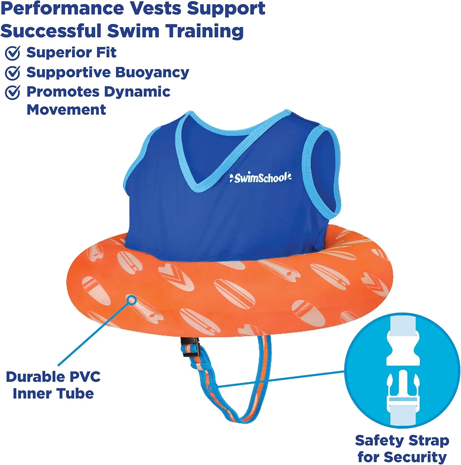 SwimSchool TOT Swim Trainer Vests for Toddlers Ages 2-4 – Boys/Girls – Multiple Colors/Styles – Learn to Swim Pool Floaties