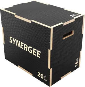 Synergee 3 in 1 Non-Slip Plyometric Box for Jump Training and Conditioning. Wooden Plyo and Soft Plyo Box All in One Jump Trainer. Sizes 20/18/16, 16/14/12