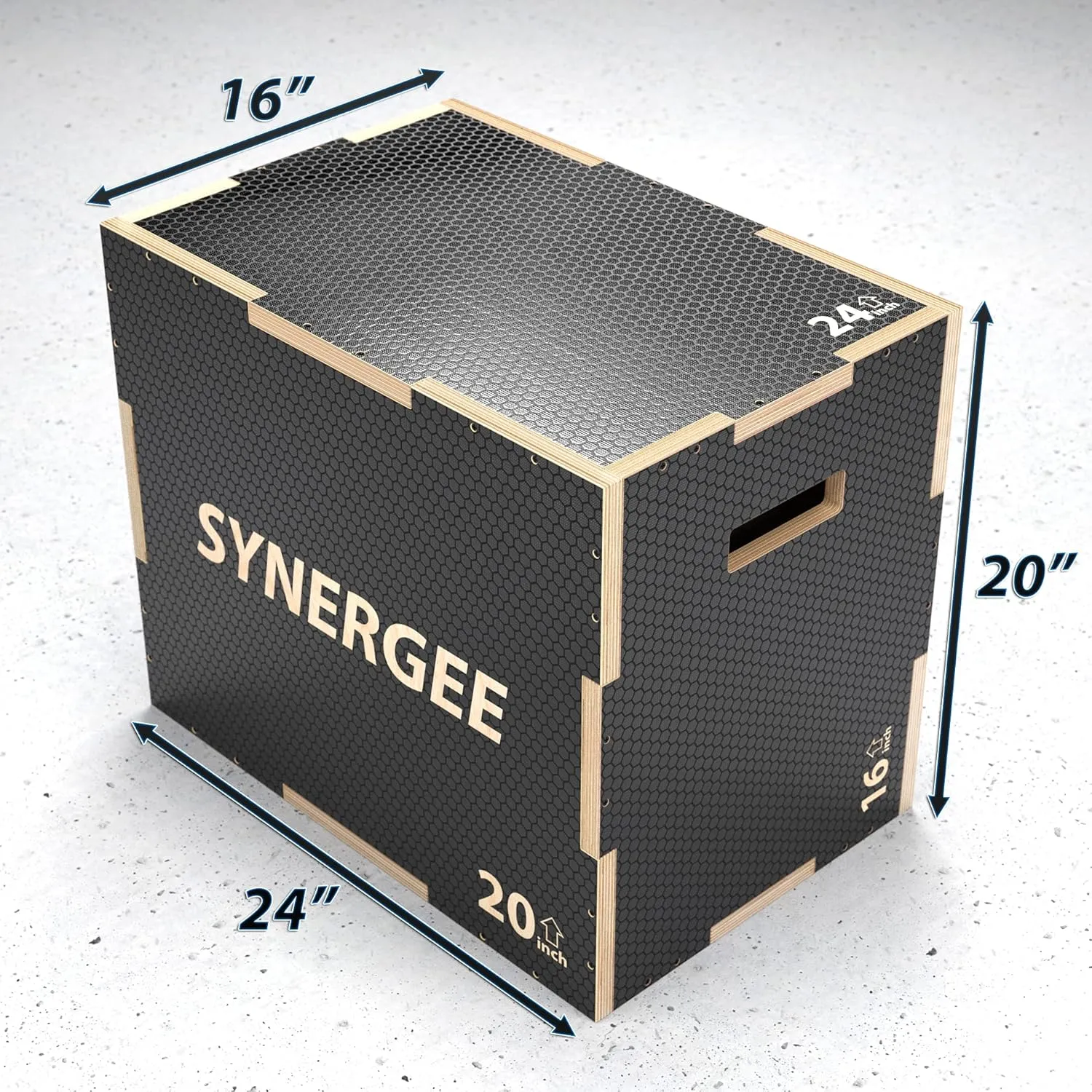 Synergee 3 in 1 Non-Slip Plyometric Box for Jump Training and Conditioning. Wooden Plyo and Soft Plyo Box All in One Jump Trainer. Sizes 20/18/16, 16/14/12