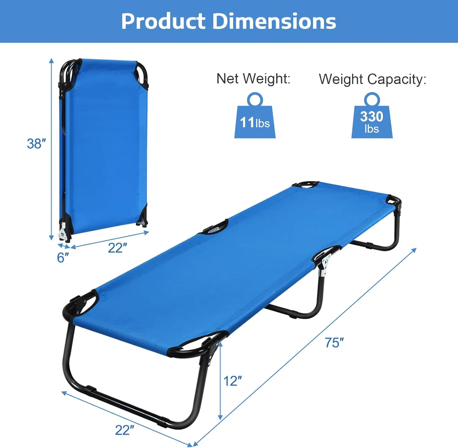 Tangkula Set of 2 Folding Camping Cot, Portable Camping Bed with Steel Frame, Elevated Travel Military Portable Cots Bed for Adults Kids, Indoor Outdoor Foldable Sleeping Cot for Nap, Beach, Hiking