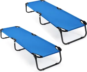 Tangkula Set of 2 Folding Camping Cot, Portable Camping Bed with Steel Frame, Elevated Travel Military Portable Cots Bed for Adults Kids, Indoor Outdoor Foldable Sleeping Cot for Nap, Beach, Hiking