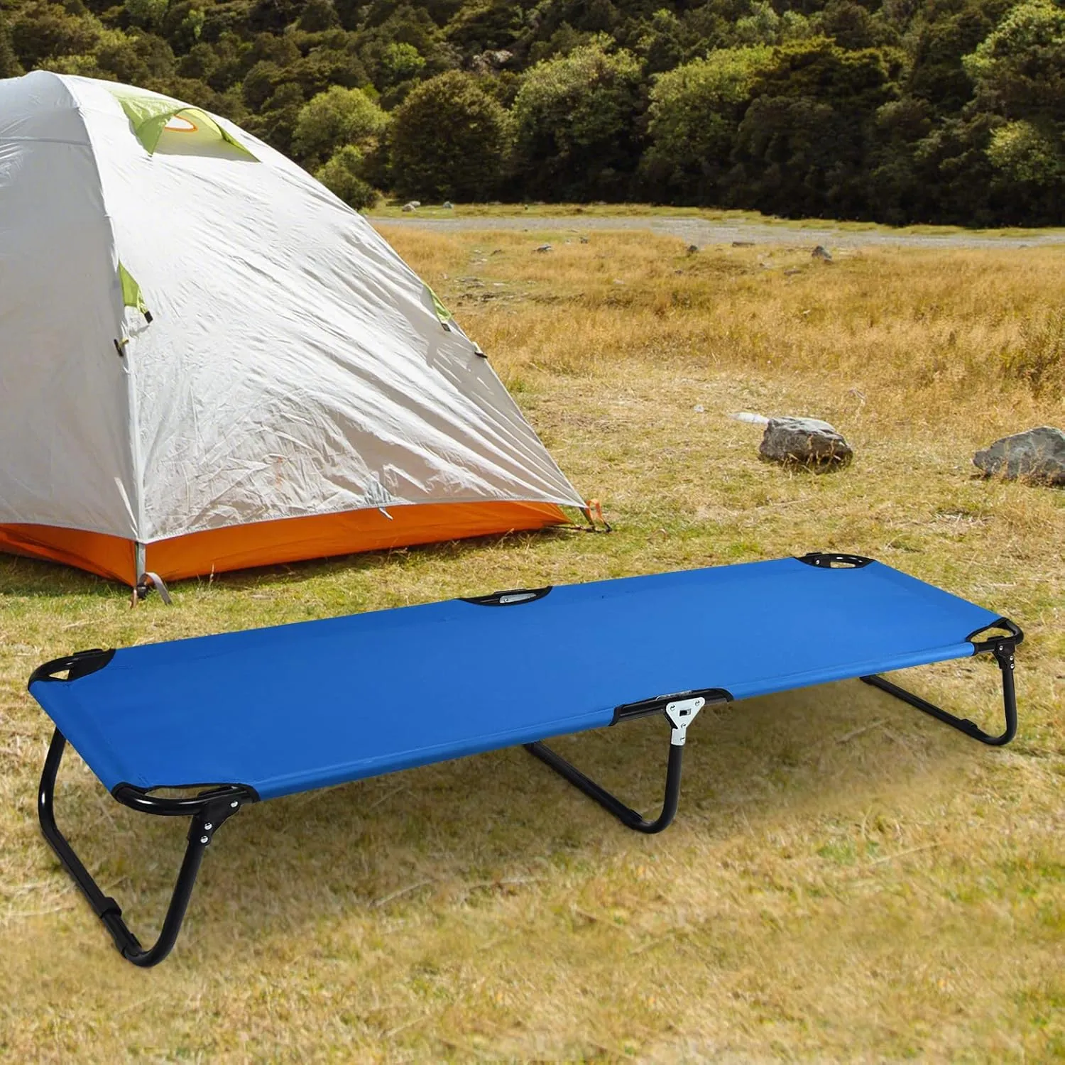 Tangkula Set of 2 Folding Camping Cot, Portable Camping Bed with Steel Frame, Elevated Travel Military Portable Cots Bed for Adults Kids, Indoor Outdoor Foldable Sleeping Cot for Nap, Beach, Hiking