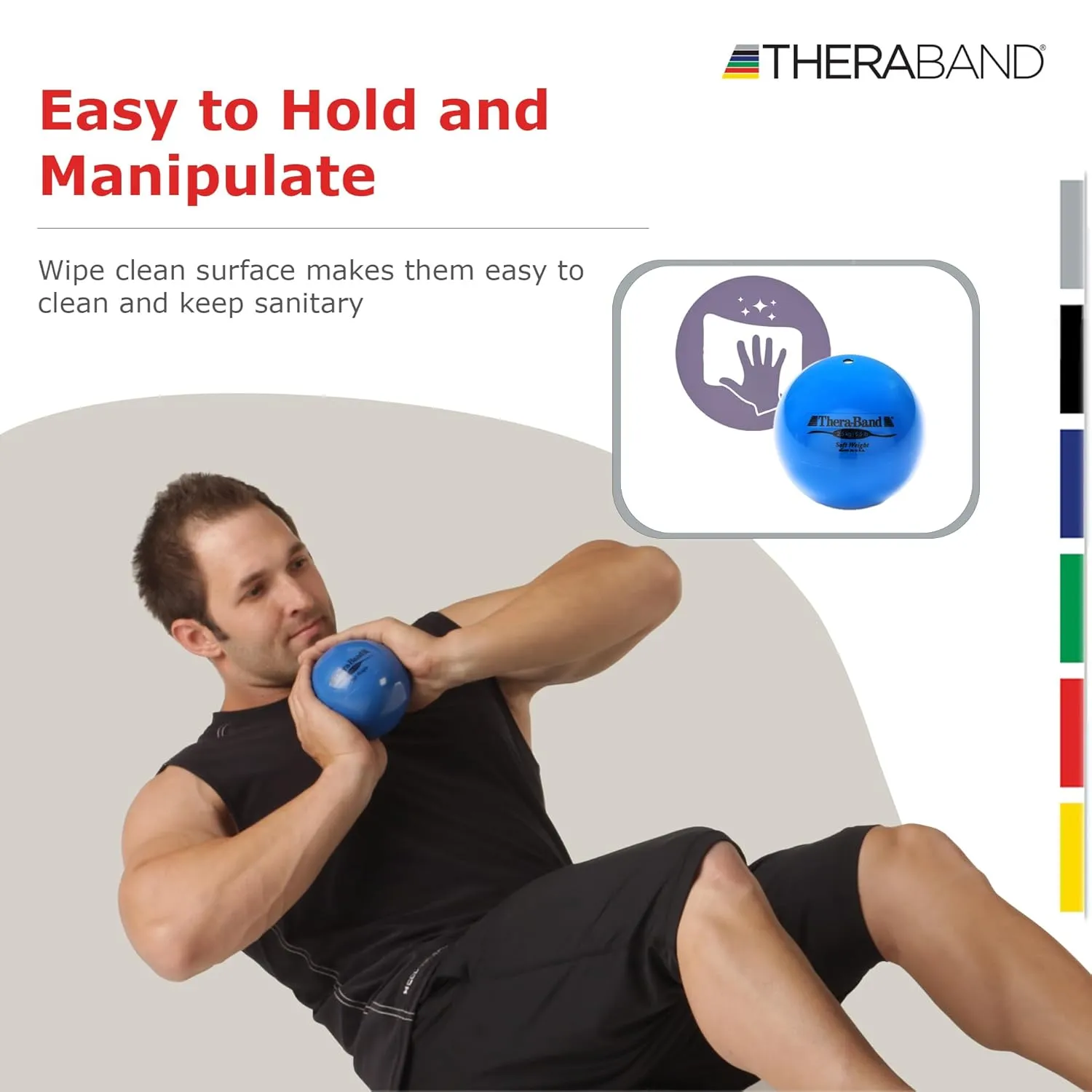 THERABAND Soft Weight, 4.5" Diameter, Weighted Balls for Baseball, Weighted Balls for Softball, Hand Held Ball Shaped Isotonic, Shoulder Strength, Rotator Cuff & Throwing Trainer, Black, 6.6LB