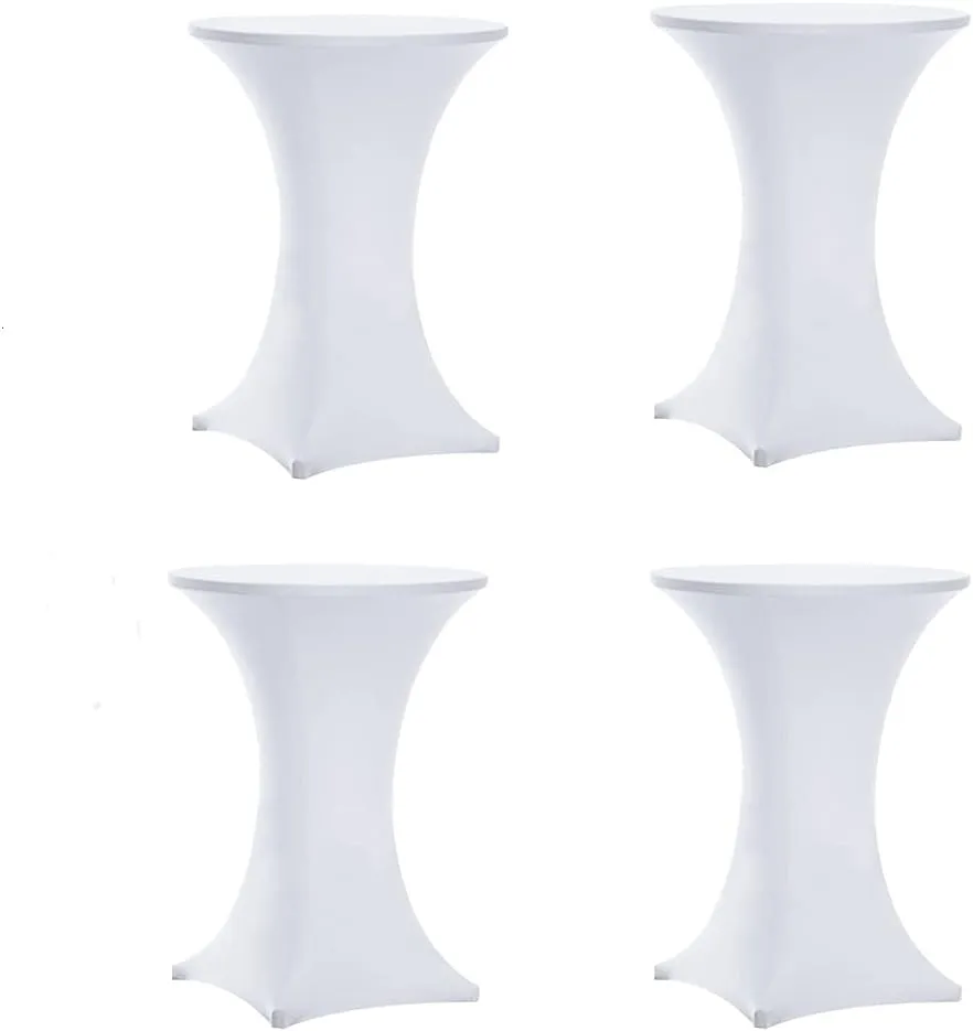 Tina's 4 Pack Spandex Cocktail Table Covers White 30x42 Inch, Fitted Stretch Cocktail Tablecloth for Round Tables (4PC 30X42 White)