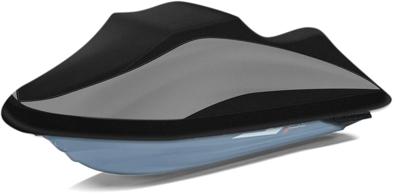 Trailerable Jet Ski Cover, 300D Heavy Duty Waterproof PWC Cover with Reflective Strip Vents, Fits Seadoo, Yamaha, GTX, Kawasaki, Honda, Polaris 3 Seater 126" to 135" L (Black&Grey)