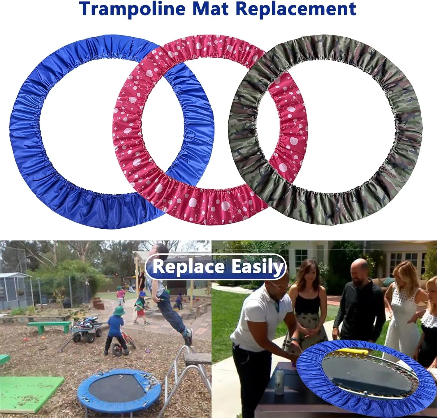 Trampoline Cover for Mini Trampoline Fitness Adults, 3 Layers Thickened & Widened Trampoline Replacement Mat, 800D Tear-Resistant Oxford Cloth Indoor Trampoline Accessories