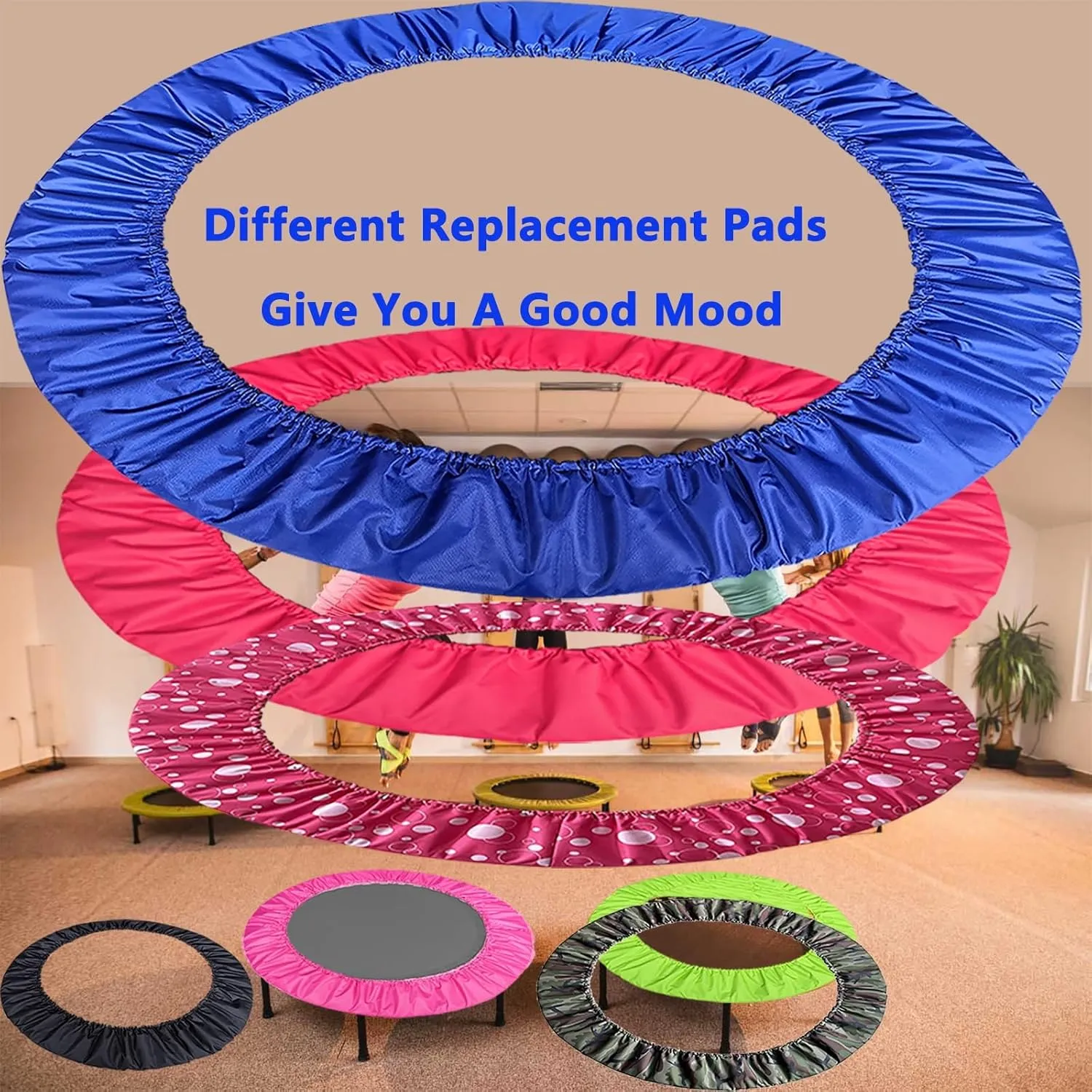 Trampoline Cover for Mini Trampoline Fitness Adults, 3 Layers Thickened & Widened Trampoline Replacement Mat, 800D Tear-Resistant Oxford Cloth Indoor Trampoline Accessories