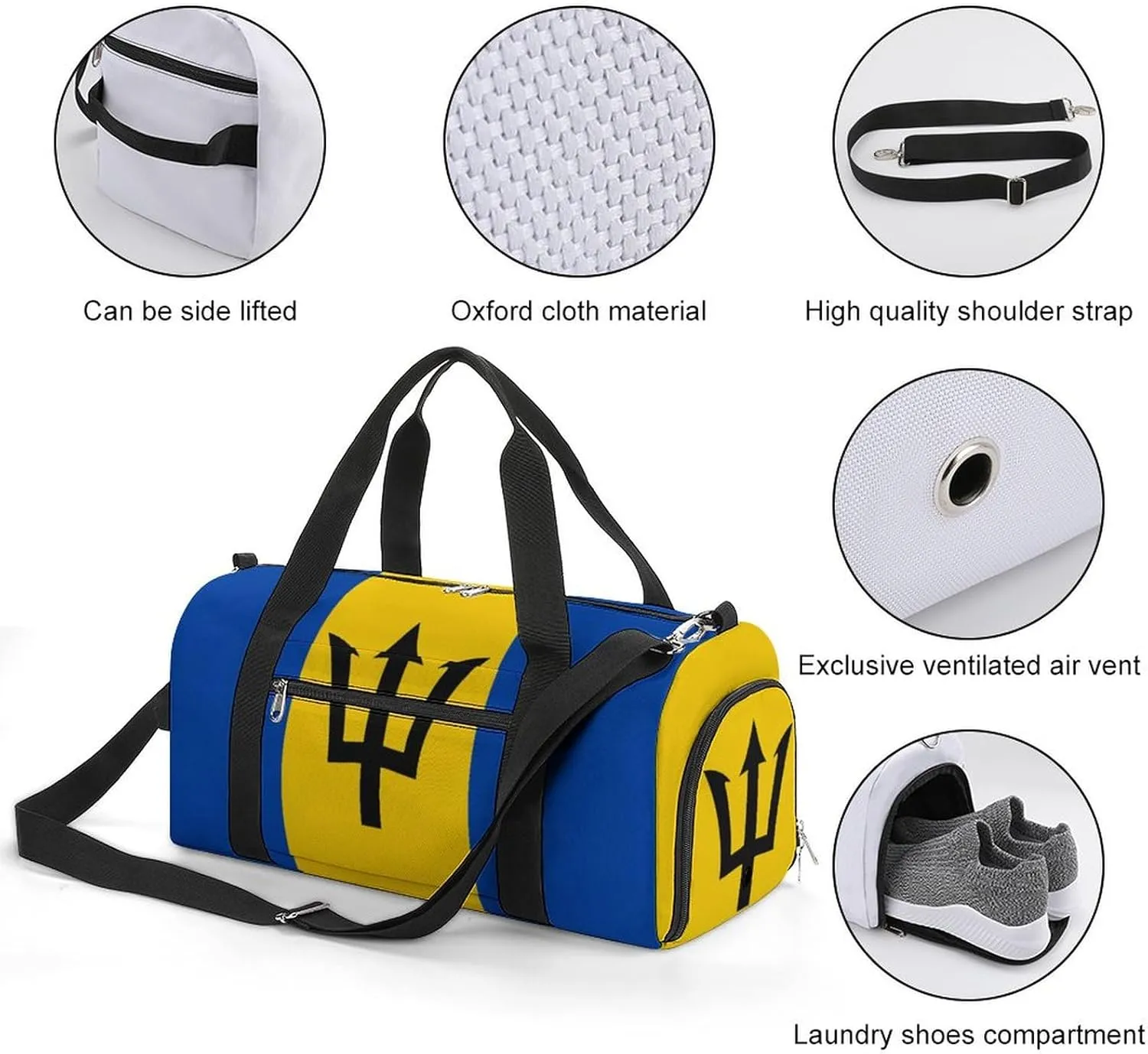Travel Gym Bag with Barbados Flag for Men Women Weekender Shoe Compartment