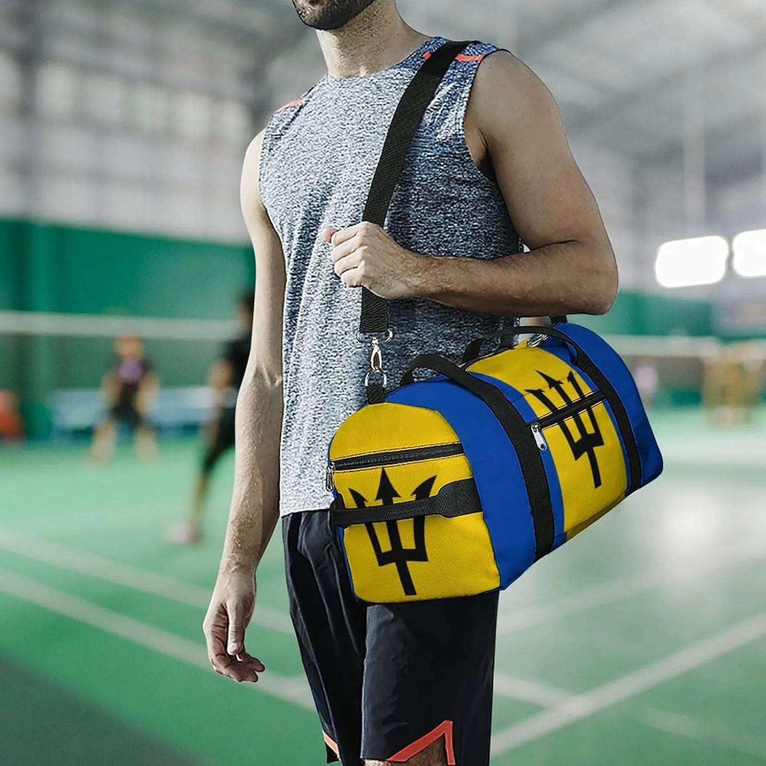 Travel Gym Bag with Barbados Flag for Men Women Weekender Shoe Compartment