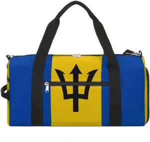 Travel Gym Bag with Barbados Flag for Men Women Weekender Shoe Compartment