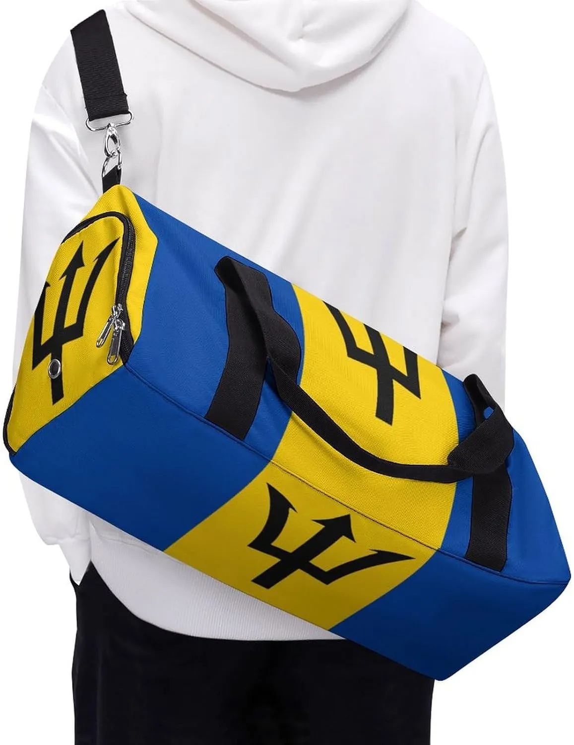 Travel Gym Bag with Barbados Flag for Men Women Weekender Shoe Compartment