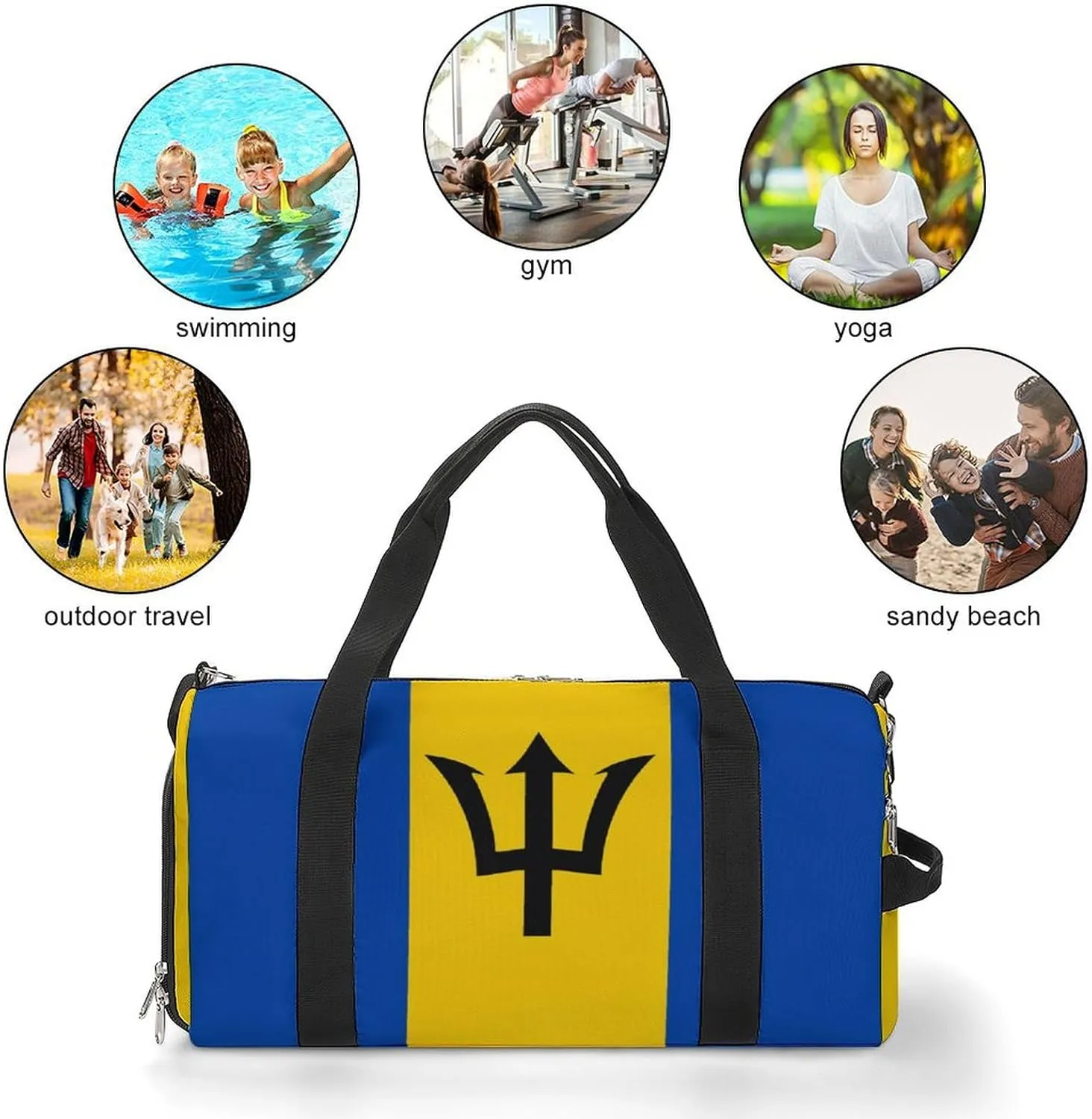 Travel Gym Bag with Barbados Flag for Men Women Weekender Shoe Compartment