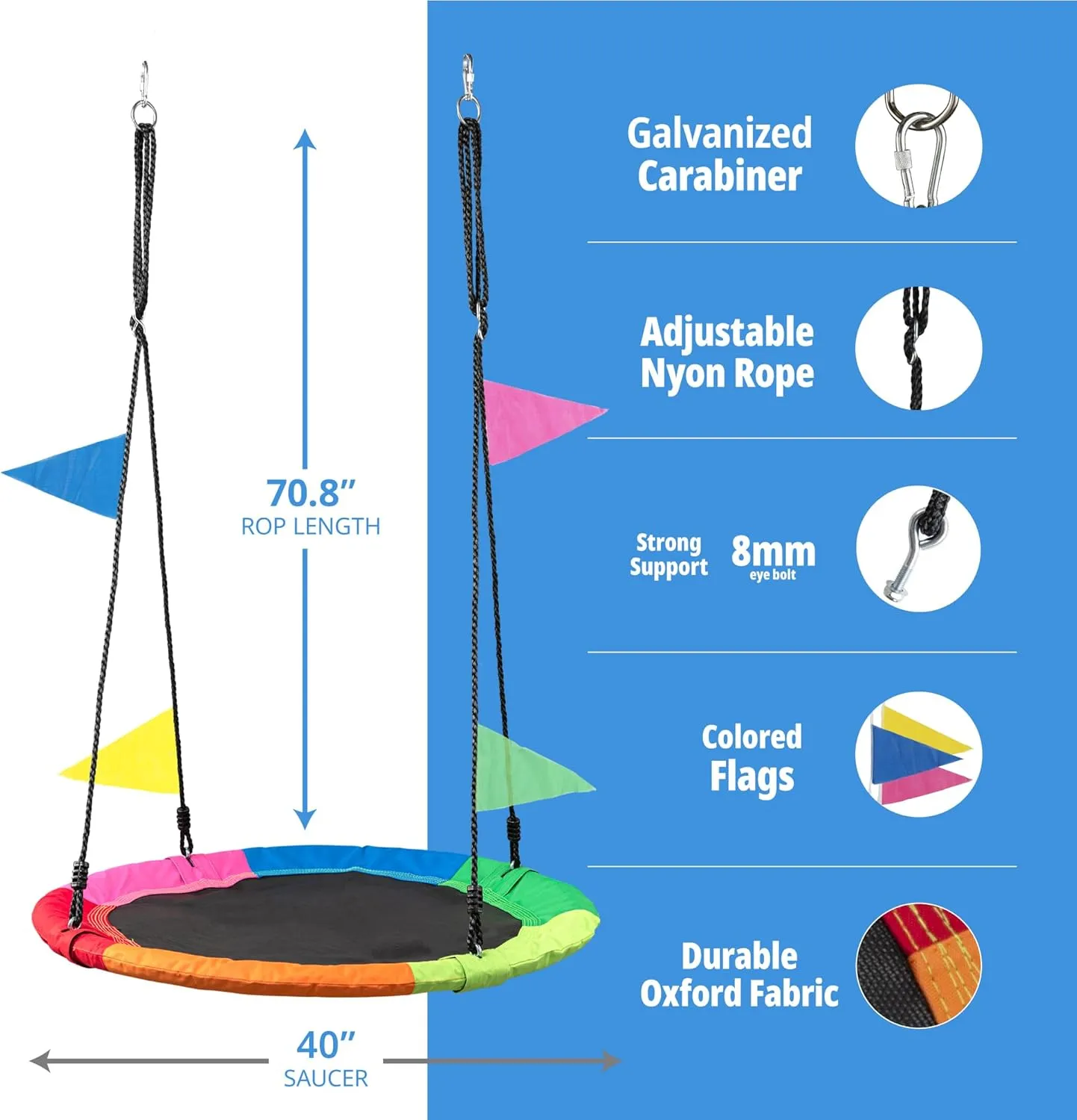 Tree Swing - 40 Inch Saucer Swing for Kids Outdoor with 900Lb Weight Capacity - Waterproof 900D Oxford Fabric, Ideal Kids Swings Set Accessories, Tree Swings for Kids Outdoor Fun