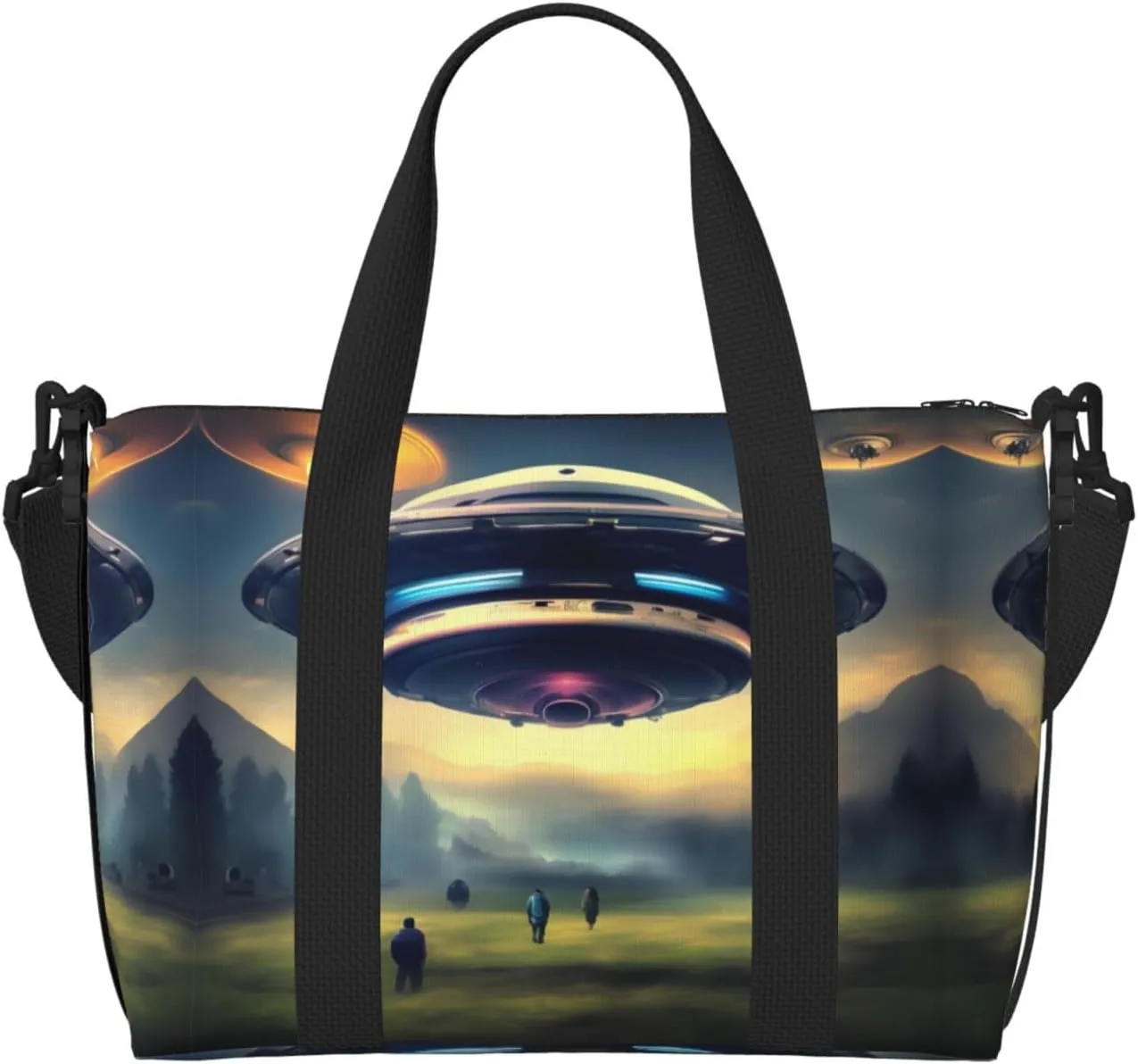 UFO landing Hand-held messenger travel bag, suitable for work, travel, fitness, tourism, women's casual handbag with zipper,