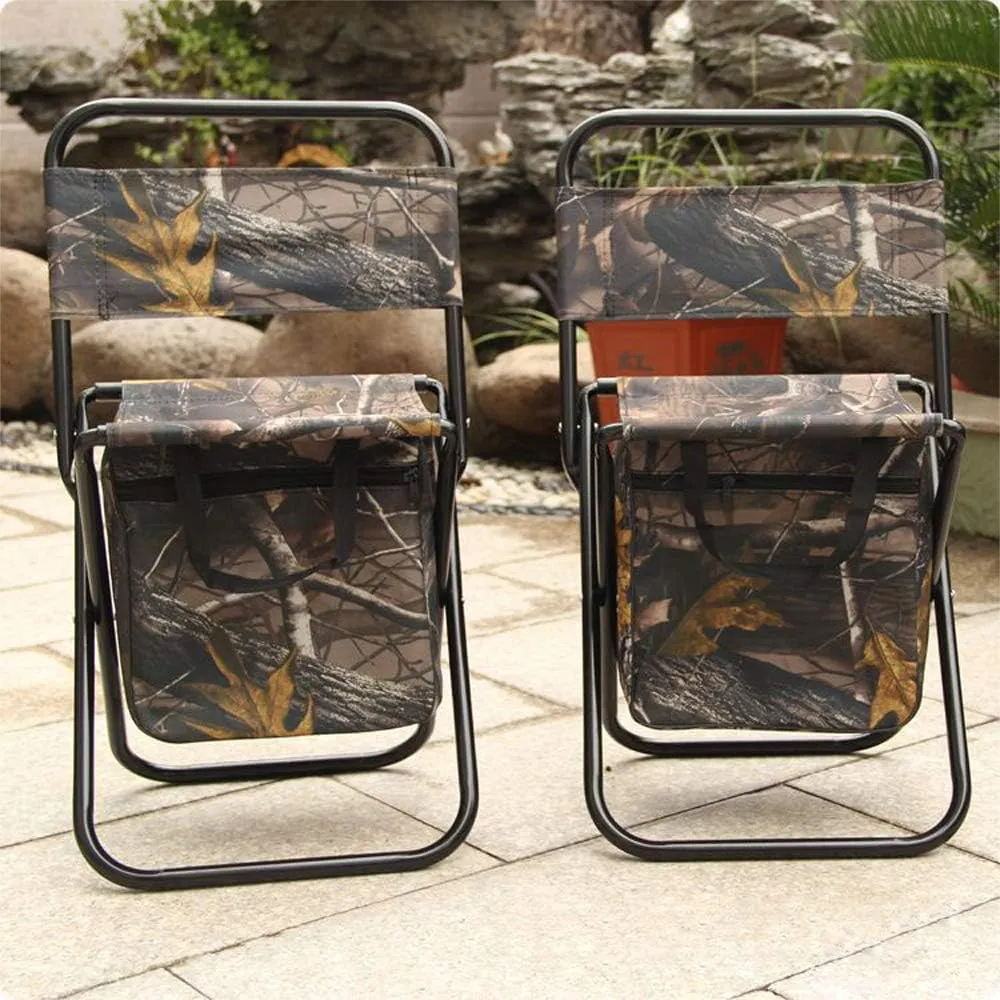 UNISTRENGH Foldable Camping Chair with Cooler Bag Compact Fishing Back Rest Stool for Fishing, Camping, Hiking, Traveling, BBQ (Leaves Camouflage)
