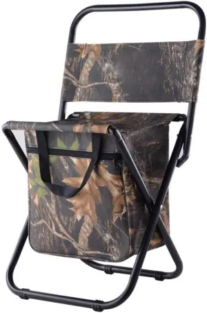UNISTRENGH Foldable Camping Chair with Cooler Bag Compact Fishing Back Rest Stool for Fishing, Camping, Hiking, Traveling, BBQ (Leaves Camouflage)