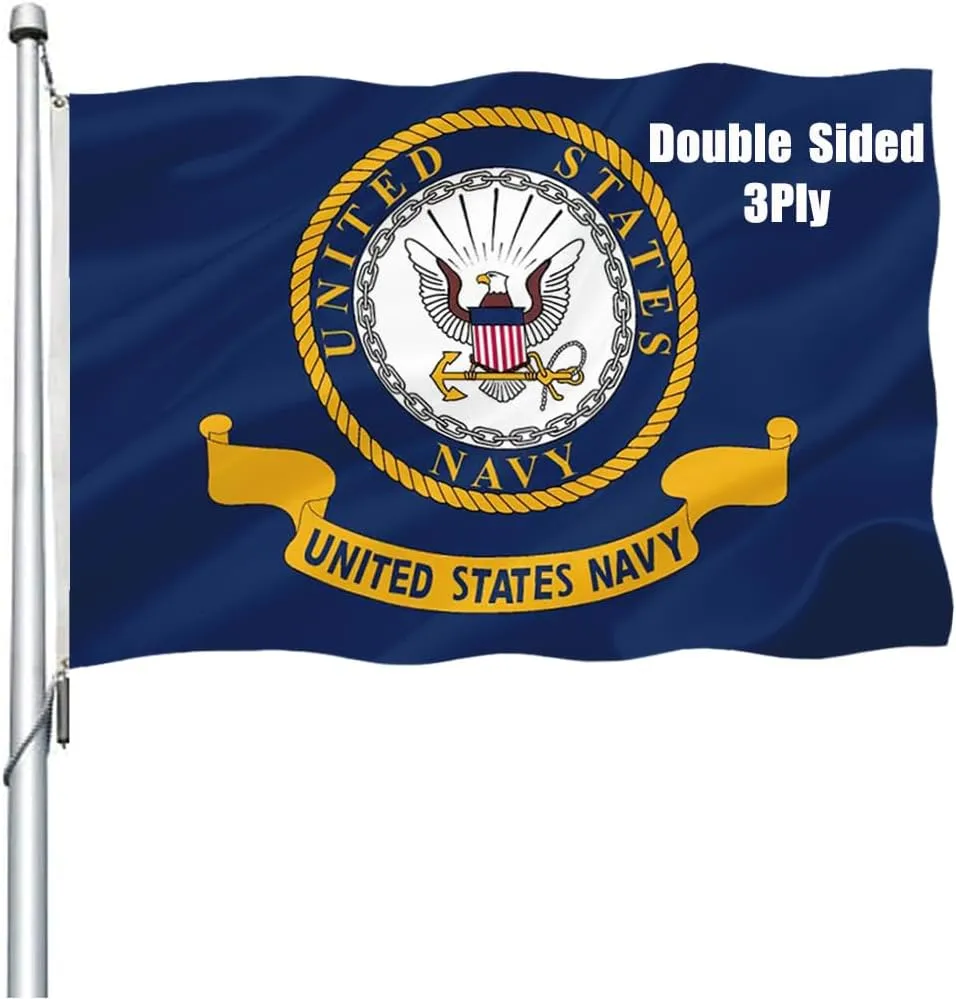 US Navy Emblem Flag 3x5 Outdoor Double Sided - Heavy Duty Polyester United State Navy Naval Military Flags with 2 Brass Grommets 4 Rows Stitched 3x5FT