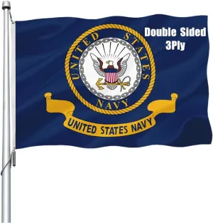 US Navy Emblem Flag 3x5 Outdoor Double Sided - Heavy Duty Polyester United State Navy Naval Military Flags with 2 Brass Grommets 4 Rows Stitched 3x5FT