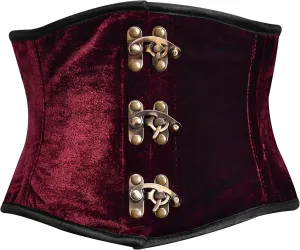Velvet Corset – Elegant Burgundy Waist Trainer Bustier with Vintage Metal Clasps for Steampunk, Gothic Cosplay