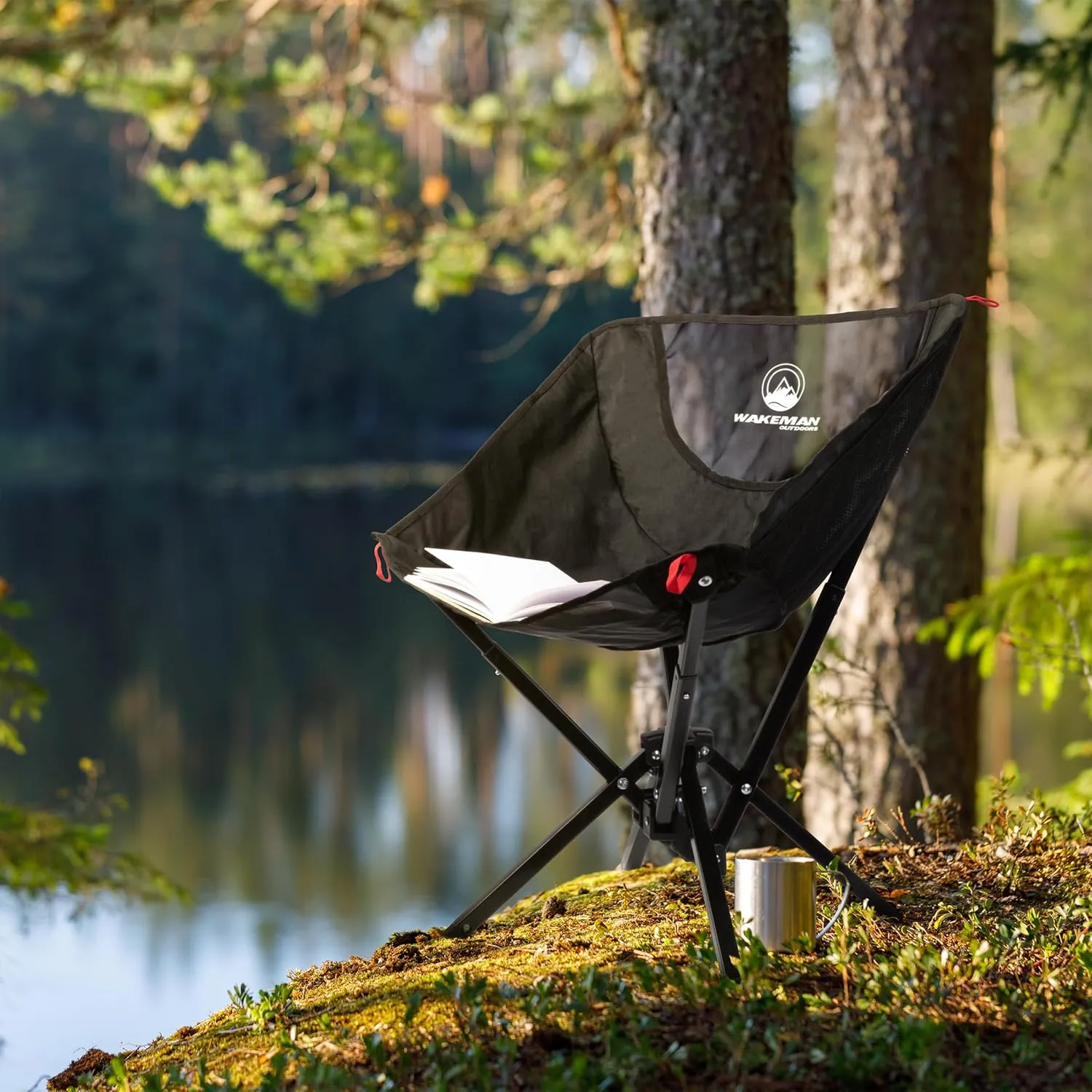 Wakeman Portable Camping Chair - Compact and Foldable Chair - Lightweight Backpacking Chair with Carrying Bag - Backpacking Gear Outdoors (Black)