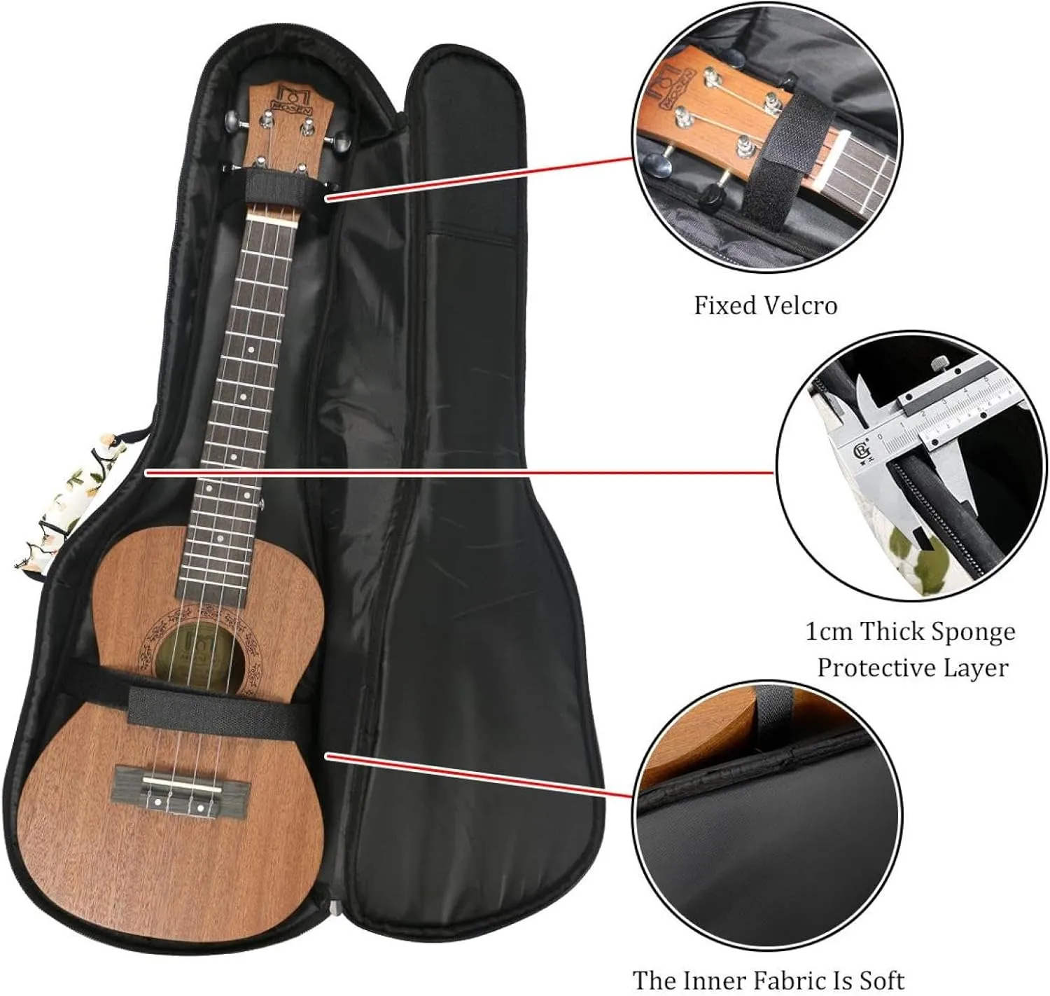 Waterproof Ukulele Case Bag, Durable 23" Ukulele Gig Bag with Storage and Handle - Spring Birds with Flowers Pattern