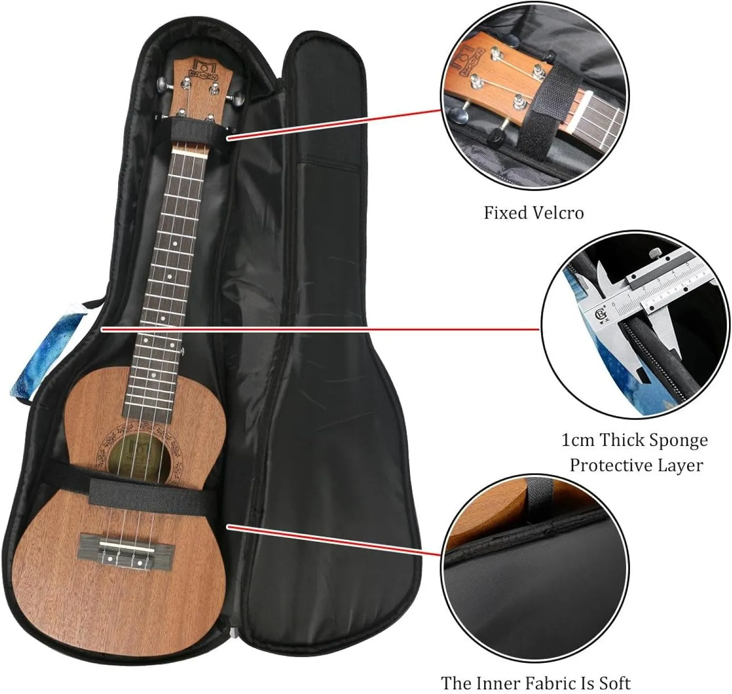 Waterproof Ukulele Case Bag, Durable 23" Ukulele Gig Bag with Storage and Handle - Whale Sea Blue Algae with Leaves Bubbles and Coral Starfish