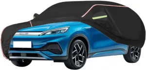 WOLWES Car Cover are Suitable for BYD Atto 3 All-Weather Windproof, Snowproof, Rainproof, UV-Protected and Breathable All-Season Universal with Side Door Zip Oxford Cloth Car Cover (Color : Black)