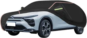 WOLWES Car Cover are Suitable for Citroen C5 X All-Weather Windproof, Snowproof, Rainproof, UV-Protected and Breathable All-Season Universal with Side Door Zip Oxford Cloth Car Cover (Color : Black)