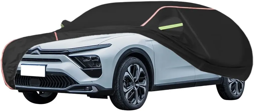 WOLWES Car Cover are Suitable for Citroen C5 X All-Weather Windproof, Snowproof, Rainproof, UV-Protected and Breathable All-Season Universal with Side Door Zip Oxford Cloth Car Cover (Color : Black)